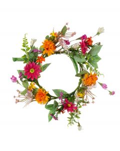 Kranssi 16,5cm kukat oranssi/punain